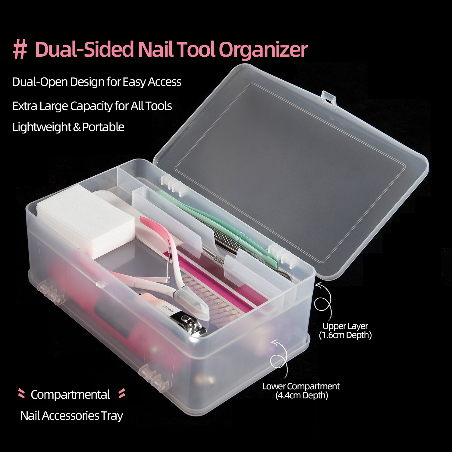 Nail Fan Brush - Pojemnik PP o podwójnym otwieraniu, 2-poziomowy,