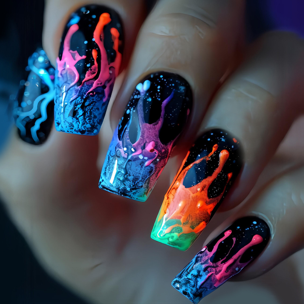 Nail Art Orange - Średnie sztuczne paznokcie dla kobiet i