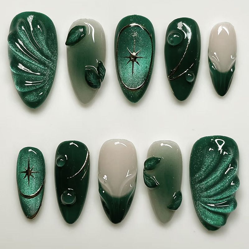 Nail Art Oval - 24 szt. Zielone sztuczne paznokcie francuskie